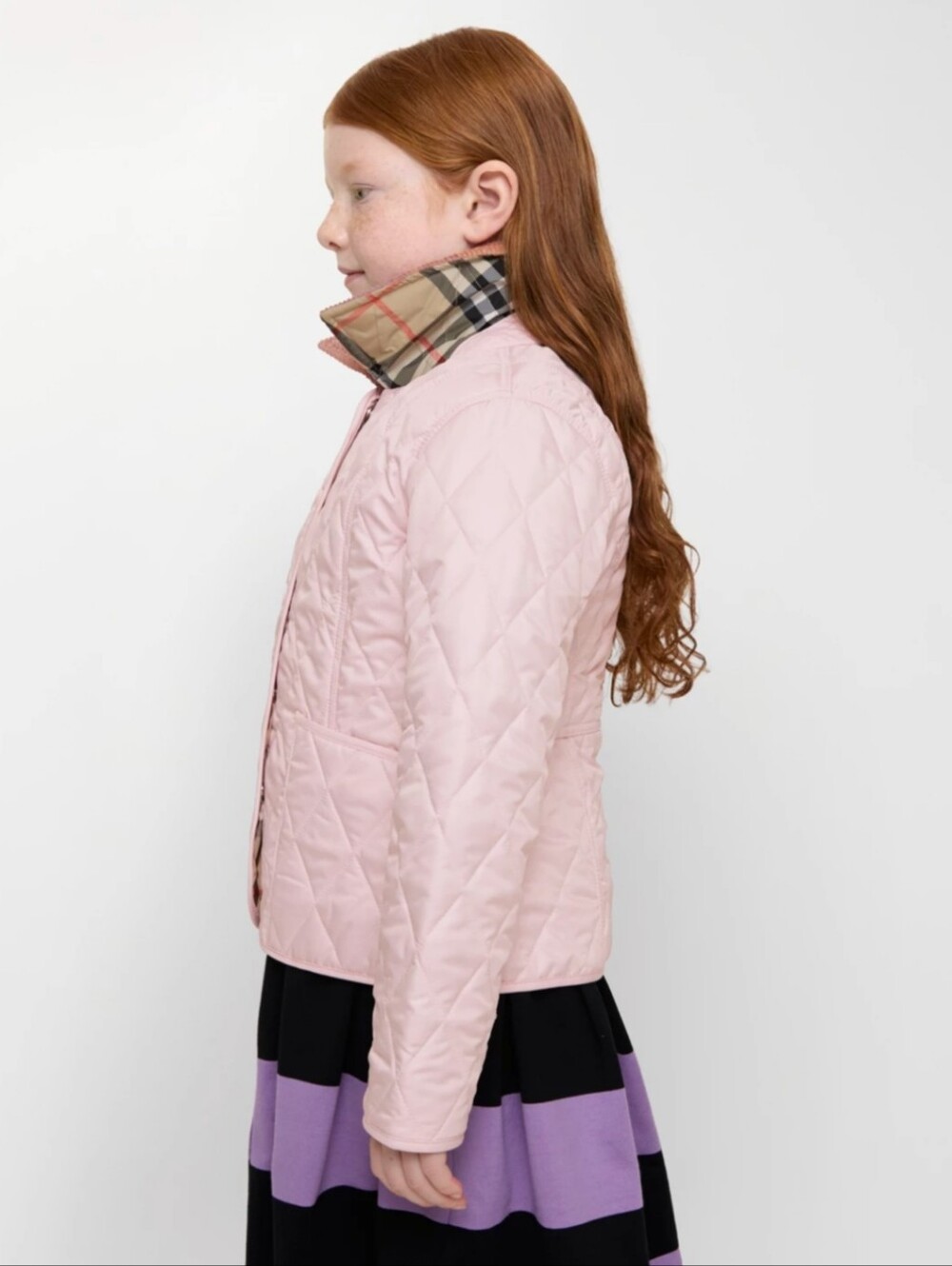 Burberry Girl's Daley Diamond Quilted Vintage Check Jacket In Alabaster Pink